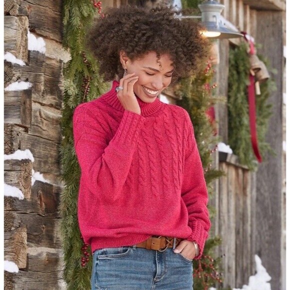 Sundance Catalog Hearthside Haven Turtleneck Cable Sweater Pink 2XL NWT $98 - Picture 1 of 7